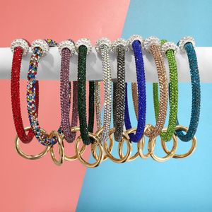 Portachiavi rotondi Bracciali Braccialetti di moda Strass Circle Bag Charm Holder Crystal Silicone Gioielli da donna Portachiavi Portachiavi con perline Portachiavi in oro Accessori