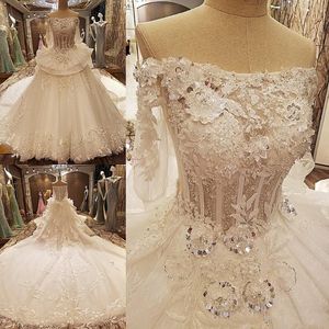 Elegant Bridal Wedding Dresses With Peplum Ball Gown Off The Shoulder Long Sleeves Wedding Gowns With Train