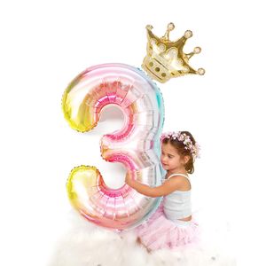 2 sztuk / partia 32 inch Numer Decor Folia Balony Digit Air Ballon Kids Birthday Party Festival Party Anniversary Crown Supplies