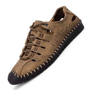 Летние мужские сандалии кожа дышащая высокое качество пляжные сандалии тапочки обувь Мужская обувь на шнуровке открытый мужской обуви 38-48