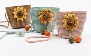 Children Girl Mini Straw Messenger Bag 3D Sunflower Shoulder Bags Summer Beach Purse Straw Bag for baby Kids colorful