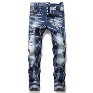 Herrens nöd rippade magra jeans smala fit denim förstörde denim hiphopbyxor för män god kvalitet