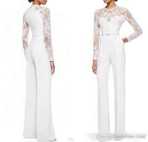 2023 new White Mother Of The Bride Pant Suits Jumpsuit With Long Sleeves Lace Embellished Women Formal Evening Wear Custom Made 255