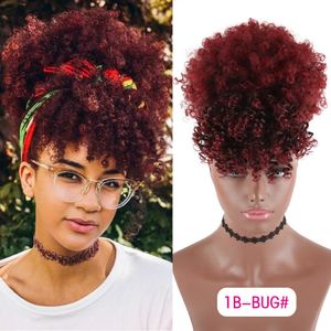 Drawstring Kinky Curly High Sofytail Sintético Extensões de Cabelo Sintético Cabelo Afro-americano com Bangs Curto Wrap Clip