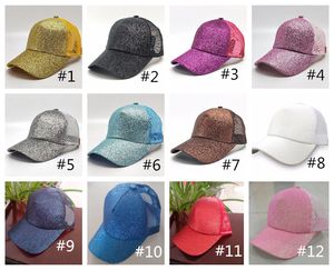 Snapbacks Женщины шляпа шляпа хвост бейсбольная шляпа Девушка софтбол шляпы спины дыра по повесь хвост блестящий сетка сетка для девушек солнечная шляпа шляпа дыхание