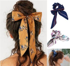 Women Bow Streamers Hair Ring Ribbon Girl Hair Bands Scrunchies Ponytail Tie Solid Headwear Hair Accessories GD61