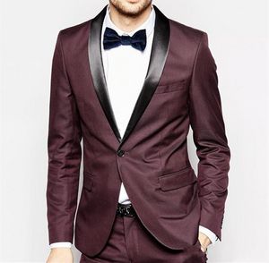 Yepyeni Burgonya Mens Düğün Smokin Siyah Şal Yaka Groomsmen Smokin Popüler Man Blazers Ceket Mükemmel Suit (Ceket + Pantolon + Kravat) 37