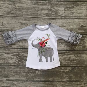 Baby Girls Clothes 2019 Fall Girls Cotton Ruffled Sleeve T-shirts Toddler Baby Elephant Bird Flower Pirinting Raglan Tops Kids Clothing