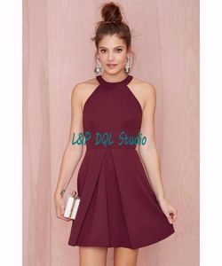 Sexy Burgundy Party Dresses Short Cocktail Dresses Summer Sexy Halter Sleeveless Backless Royal Blue/Black/Pink