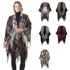 Women Wool Scarf Cardigan 130*150cm Patchwork Plaid Poncho Cape Tassel Winter Warm Blanket Cloak Wrap Shawl outwear Coat LJJA2983