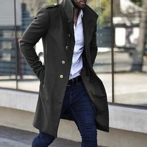 2020 Vintage Men's Long Overcoat Autumn Solid Color Rtro Long Trench Jacket Coat Male Single Breasted Business Outwear