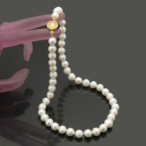 Vacker 8-9mm vit sötvatten odlad pärlhalsband 45 cm mode smycken