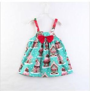 Abiti natalizi per ragazze per bambini 4 Papillon di design Babbo Natale Alce Stampato Abito in pizzo con imbracatura Costume per bambini per ragazze di design per ragazze 2-7T