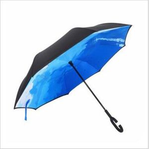 High Quality Windproof Reverse Folding Double Layer Inverted Chuva Umbrella Self Stand Inside Out Rain Protection C-Hook Hands 6pcs