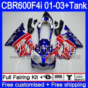 Body +Tank For HONDA CBR 600F4i CBR600FS CBR600F4i factory blue red 01 02 03 286HM.38 CBR600 F4i 600 FS CBR 600 F4i 2001 2002 2003 Fairings