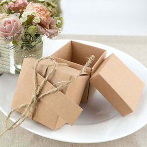 50PCS 2PC 2" Square Brown Craft Favor Boxes Wedding Shower Table Decors Candy Boxes Birthday Sweet Package Event Supplies Anniversary Gifts