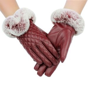 Fashion-PU кожаные перчатки сенсорный экран мягкие U-образные плюшевые выстроитые зимние теплые варежки ветрозащитные универсальные холодная погода сгущает перчатки