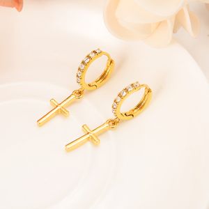 Zircon Earring Special Christian Vogue True Real 22 K 24 K Thai Baht Yellow Gold Plated Crucifix Cross Timeless Charm Earrings