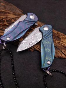 Wholesale titanium package resale online - Speical Offer Damascus Mini Small EDC Pocket Folding Knife Necklack Chain knife TC4 Titanium Alloy Handle With Gift Box Package