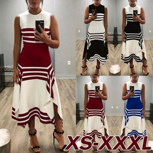 Women Striped Dress Striping Printing Sleeveless Casual Sexy irregular hem Dress Round Neck Midi Party Maternity Dresses LJJA2686