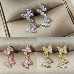 Stud 2019 Nya ankomst Luxury Jewelry 925 Sterling Silver Rose Gold Fill Pave 5A Vit Clear Cinic Zirconia Butterfly Women Earring For Lovers G230602