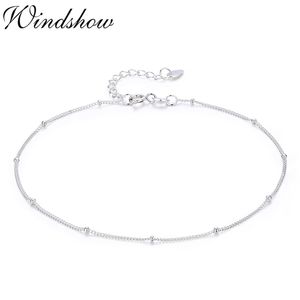 Thin Pure Real 925 Sterling Silver Beads Curb Chains Anklet For Women Girls Friend Foot Jewelry Leg Bracelet Barefoot Tobillera