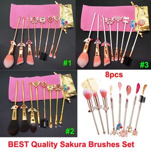 Card Captor Pennelli trucco Sakura Magical Sailor Moon 8 pezzi Set pennelli cosmetici Pennello oro rosa Borsa rosa Viso Occhi Labbra Strumento trucco