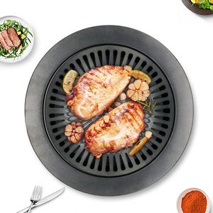 Korean Outdoor Barbecue Grill Non-Stick BBQ Grills Round Pan Grills Easily Cleaned Carbon Steel Barbecue BBQ Accessories Tools T200110