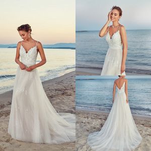 Eddy K 2019 Suknie ślubne Spaghetti Backless Koronki Suknie Ślubne Vestido De Novia Sweep Pociąg Suknia Ślubna Linia Tanie