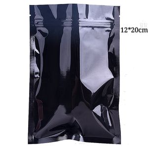 black flat heat sealing ziplock packing pouches bags mylar aluminum foil pack bag for nuts dry foods candys 12*20cm
