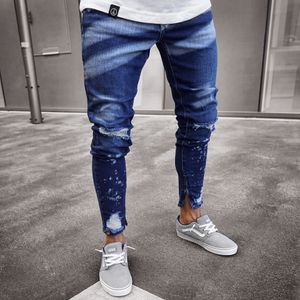 Jeans da uomo blu lavati alla moda Abbigliamento Jeans a matita sfumata di colore Jeans lunghi da motociclista con cerniera slim fit