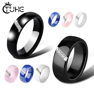 6mm Pierścienie Ceramiczne Kobiety Klasyczne Czarne Białe Pierścienie Gładkie Komfort Indie Kamień Kryształ Biżuteria Moda Pierścionek zaręczynowy Ślubny