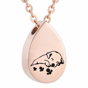 Cremation Urn Necklace for Ashes, Water droplets -Sleeping puppy Memorial Pendant Made of 316L Stainless Steel Keepsake Jewelry