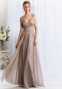 2021 V-hals lång silver brudtärna klänningar spetsar nyckelhål tillbaka balklänningar lång hembiträde klänningar formella aftonklänningar de242q
