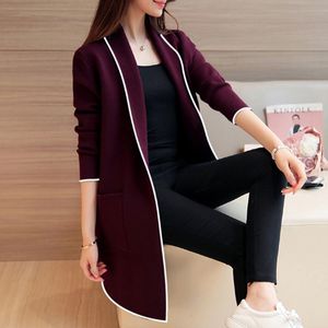 Women's Long Cardigans Patchwork Long Sleeve Jumper Autumn Knitting Loose Female Korea Style Long Sweaters Coats