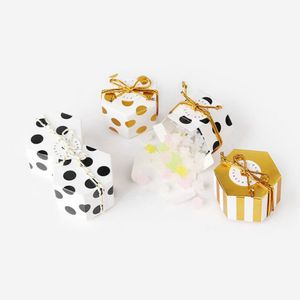 500pcs Gift Wrap Mini Hexagon Golden Black Dot Stripe Tray Candy Box Gift Box Baking Box without ribbons and tags 4.8x2.5x3cm