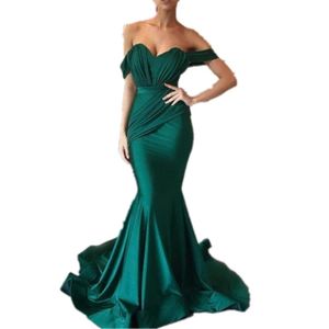 Simple Cheap Mermaid Prom Dresses Off Shoulder Short Sleeves Ruffles Elegant Evening Dresses With Sashes Sweep Train Cocktail Party Gowns