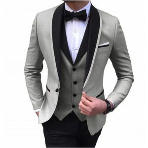 Marca New Noivo cinzento do smoking preto xaile lapela Groomsmen Mens Wedding Dress Man Moda Jacket Blazer 3piece Suit (Jacket + Calças + Vest + Tie) 212