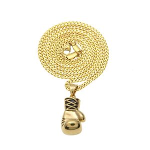 Fashion-hop halsband smycken rostfritt stål boxhandskar hänge halsband med 60cm guld kubansk kedja