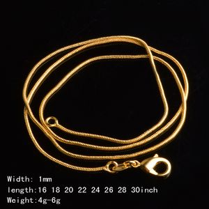 1 мм 18K позолоченные змеиные цепи 16-30 дюймов золотое гладкое ожерелье с застежкой-лобстером для женщинженские модные украшения оптом дешевые