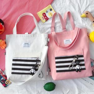 Mädchen Gestreifte Leinwand Design Handtaschen Rucksack Reißverschluss Eine Schulter taschen Große Kapazität Reise Lagerung Taschen Einkaufen Casual Tote GGA3196-1