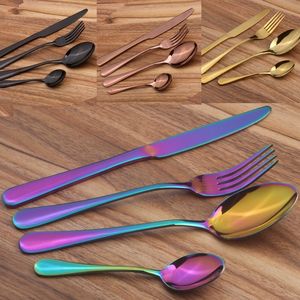 Zestaw flatware ze stali nierdzewnej Kolorowe tytanatka Łyżkowana Nóż Zestaw Western Steak Cutlery Spoon Tableware Obiadowa HHAAA419