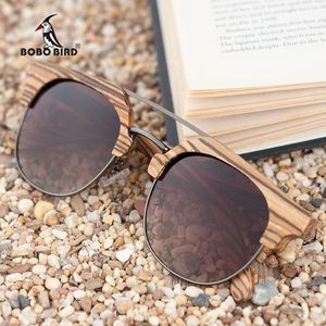 Luxary-bobo fågel polariserade trä solglasögon zebrawood glasögon kvinnor retro vintage glasögon UV400 skydd