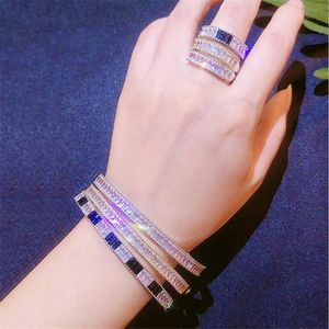 New Sparkling Jewelry Set High Quality 925 Sterling Silver&Gold Fill T Princess Bangle White 3A Cubic Zircon Party Women Wedding Ring Gift