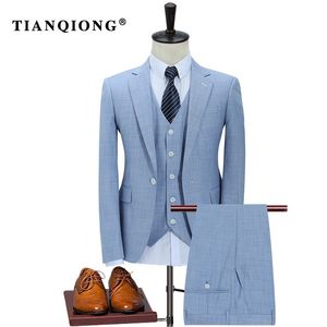 TIAN QIONG Polyester Sky Blue Suit Men Slim Fit Leisure Business Wedding Dress Suits for Men Terno Masculino Tuxedo C18122501