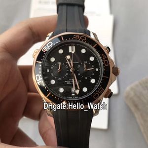 Neue 300m Dive 210.22.44.51.01.001 Schwarzes gewelltes Zifferblatt Quarz-Chronograph Herrenuhr Zweifarbige Roségold-Keramiklünette Kautschukarmband Hello_Watch