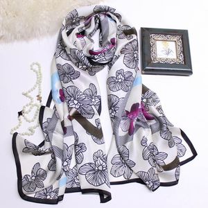 100% Real Silk Scarves Fashion Butterfly Print Luxury Scarf For Women Shawls Wraps Hijabs Pashmina Neck Warmer Satin Silk Coverup Headscarf