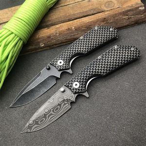 High Quality Flipper Folding Knife 440C Drop Point Laser Patern/ Black Stone Wash Blade Steel Handle Ball Bearing Knives