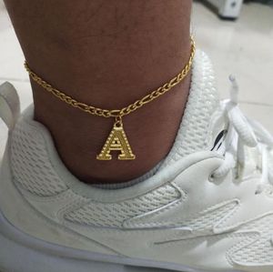 A-z carta inicial tornozeleira para mulheres anklets de aço inoxidável braceletes Corrente de ouro Alfabeto Charme Foot Accessories jóias