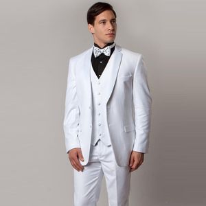 Neuer Stil Weißer Bräutigam Smoking Kerbe Revers Trauzeugen Herren Hochzeitskleid Mode Mann Jacke Blazer 3-teiliger Anzug (Jacke + Hose + Weste + Krawatte) 810